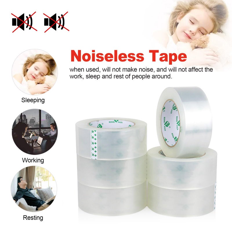 BOMEI PACK Silent Packing Tape, 2.4Mil x 1.88â€ x 110yds, Heavy Duty Clear Packaging Tape for Moving Boxes, 6 Rolls - Image 2